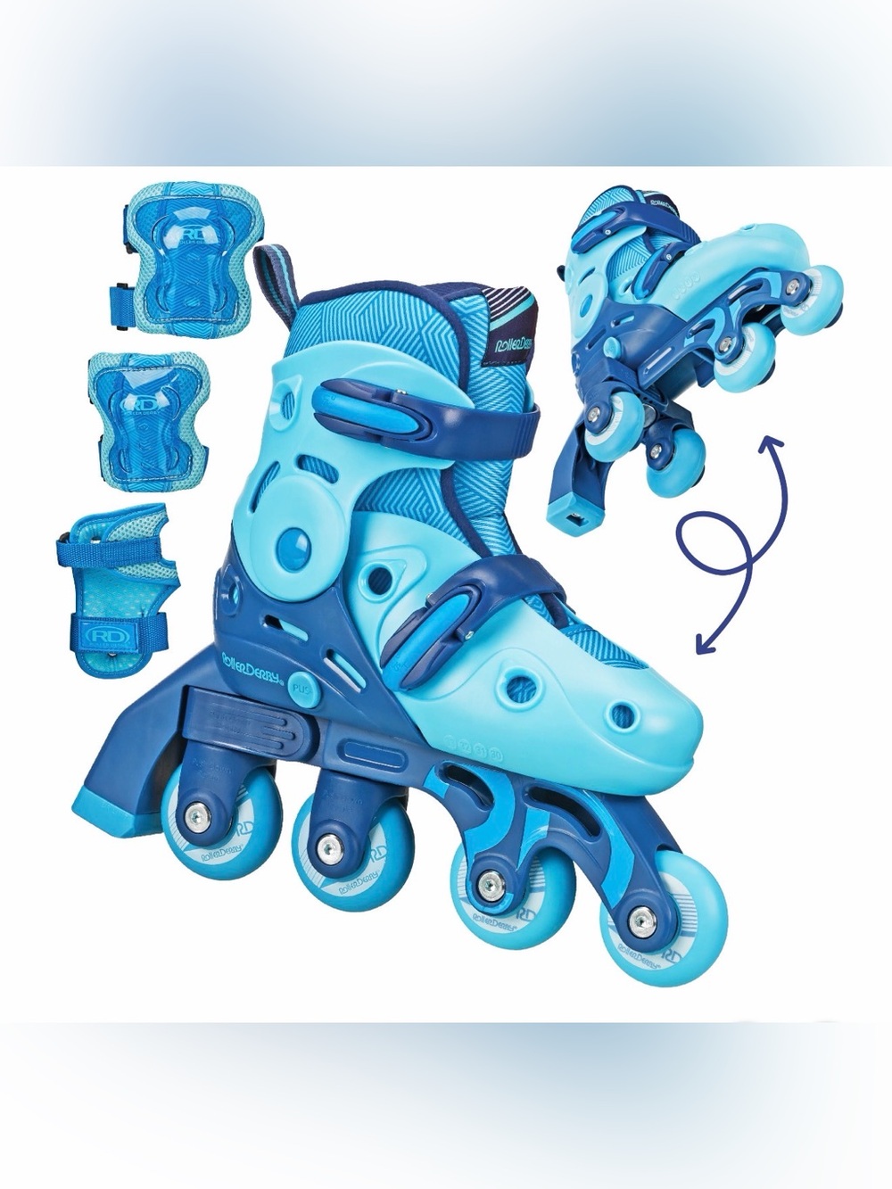 Adjustable Blue Kids Inline Skates with Matching Protective Pads